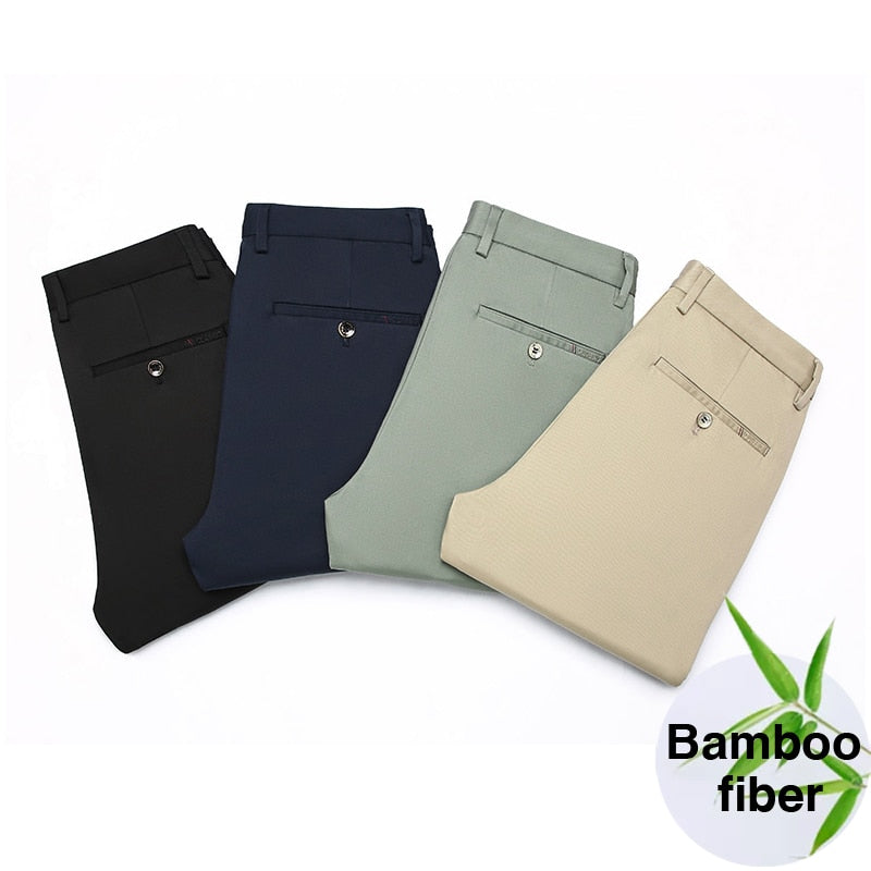 Men's Bamboo Fiber Classic Style Khaki Business Trousers