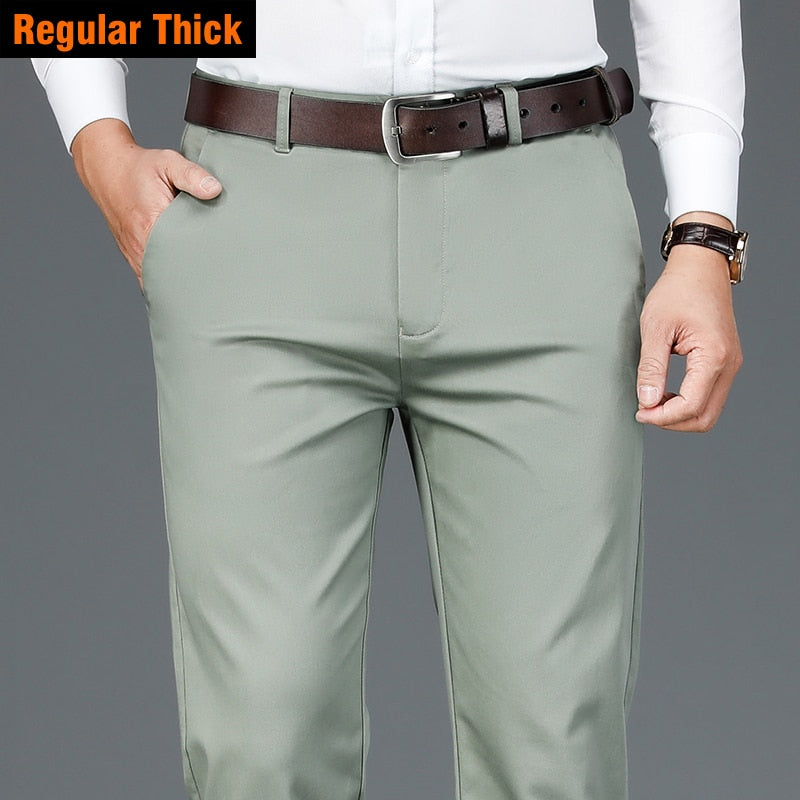 Men's Bamboo Fiber Classic Style Khaki Business Trousers