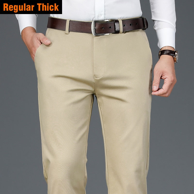 Men's Bamboo Fiber Classic Style Khaki Business Trousers