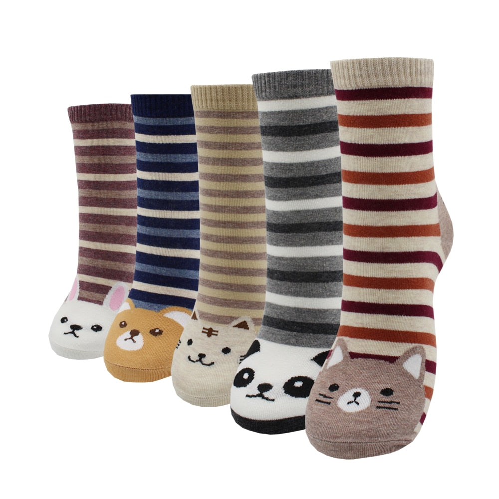 5-Pair Colorful Cute Cartoon Women's Sock Sets