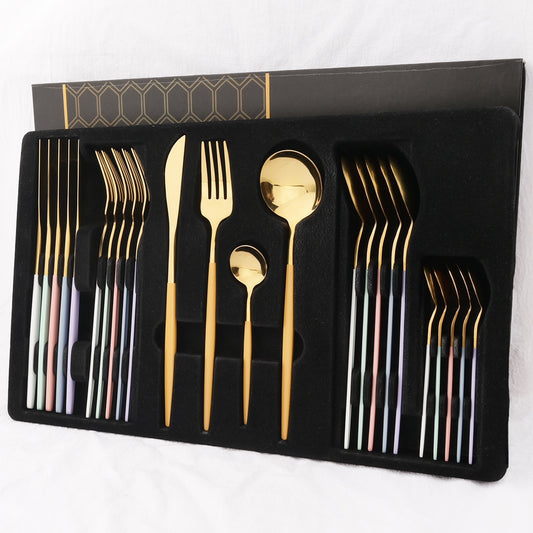 24PC/Set Stainless Steel Retro Design Dinnerware Sets