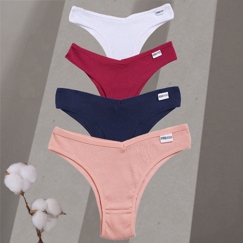 4pc Sets - Women's Cotton Brazilian Low-Rise Solid Color Underwear