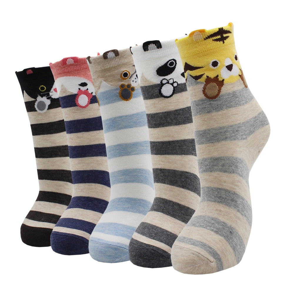 5-Pair Colorful Cute Cartoon Women's Sock Sets