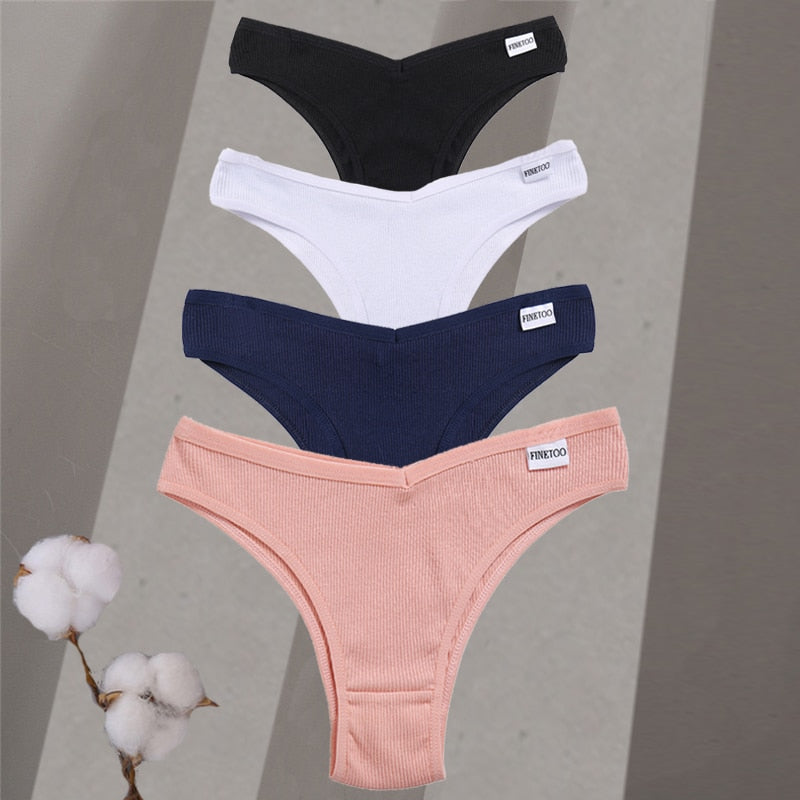 4pc Sets - Women's Cotton Brazilian Low-Rise Solid Color Underwear