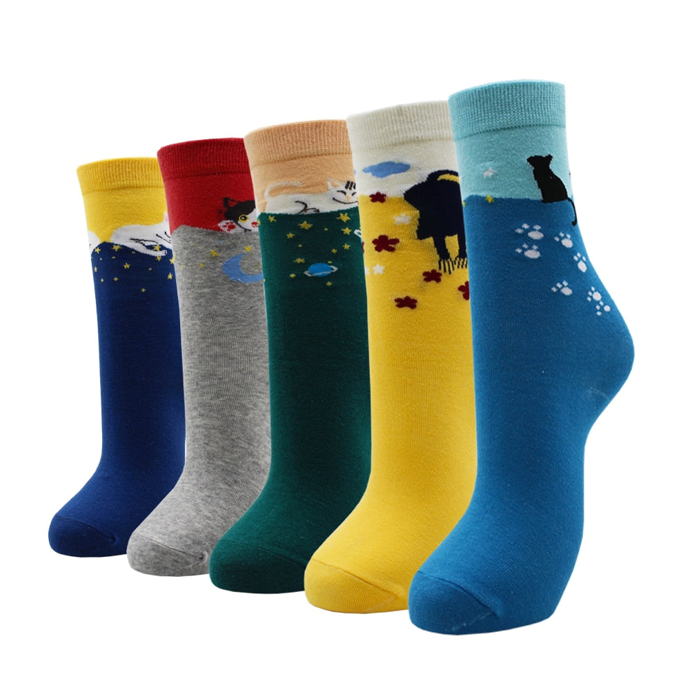 5-Pair Colorful Cute Cartoon Women's Sock Sets