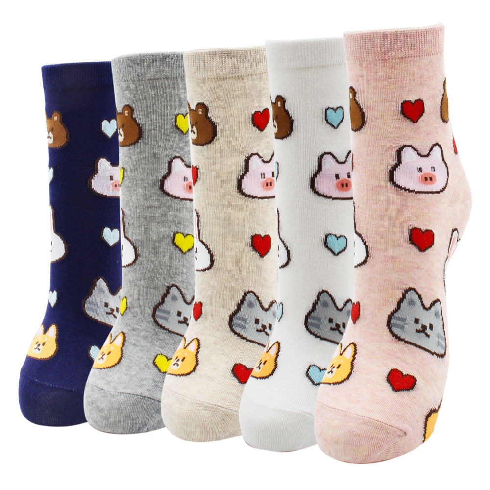 5-Pair Colorful Cute Cartoon Women's Sock Sets