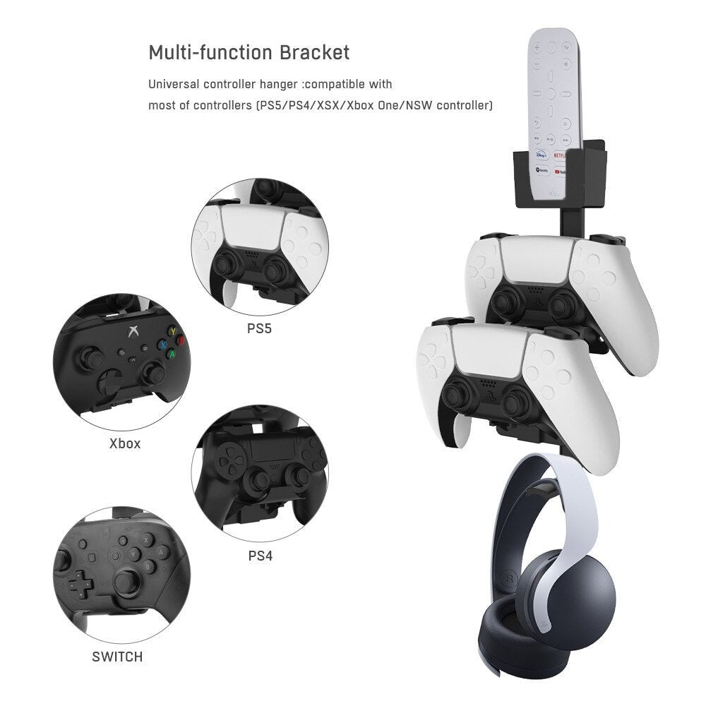 Game Controller Holder Remote Wall mount Bracket with headset Hanger Storage Stand For PS5,Xbox Series X,PS4,Xbox One,NS Switch-4